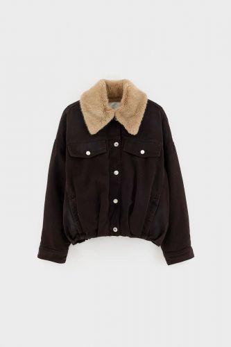Veste denim marron à col en fausse fourrure BELLEROSE | Marine