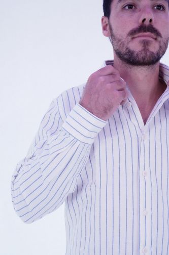 Chemise écru rayures bleu BELLEROSE | Marine