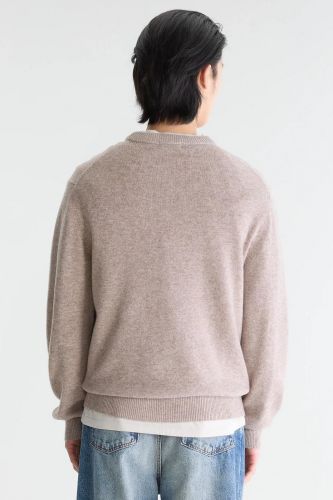 Pull col rond laine de coton beige BELLEROSE | MARINE Auvelais