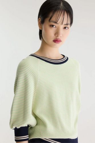 Pull rayé vert et écru coupe oversize BELLEROSE | Marine