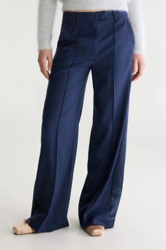 Pantalon tailleur en laine bleu marine avec bande satinée BELLEROSE | Marine