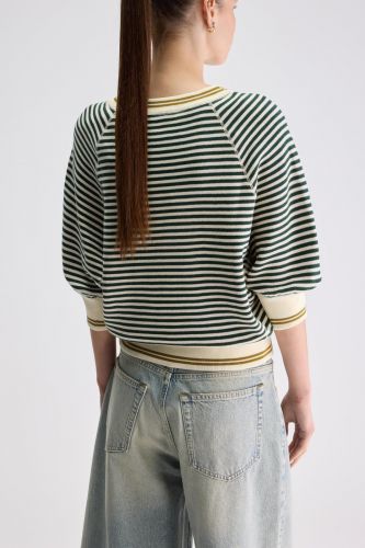 Pull ligné vert & écru à manches 3/4 BELLEROSE | Marine