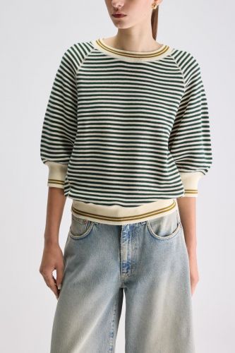 Pull ligné vert & écru à manches 3/4 BELLEROSE | Marine