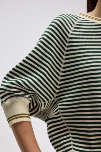 Pull ligné vert & écru à manches 3/4 BELLEROSE | Marine
