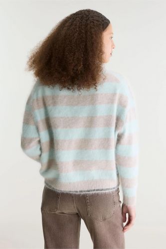 Pull oversize à rayures gris et turquoise BELLEROSE | Marine