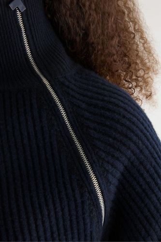 Pull zip à col asymétrique bleu marine BELLEROSE | Marine