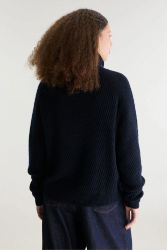 Pull zip à col asymétrique bleu marine BELLEROSE | Marine