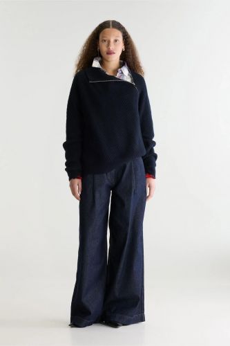 Pull zip à col asymétrique bleu marine BELLEROSE | Marine