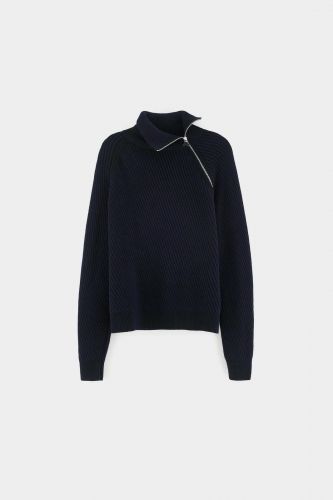 Pull zip à col asymétrique bleu marine BELLEROSE | Marine