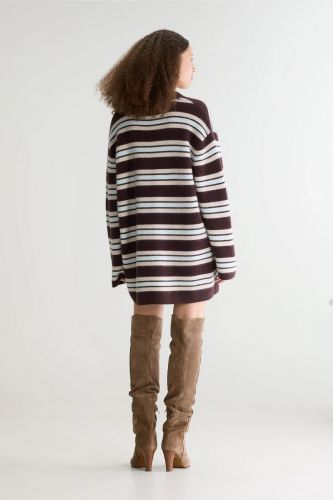 Robe polo oversize en laine à rayures bordeaux, écru et bleu clair BELLEROSE | Marine