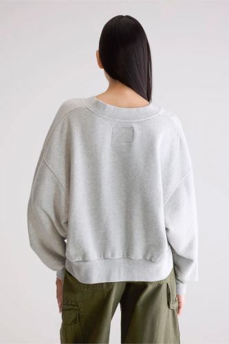 Sweatshirt court oversized col en V et manches bouffantes gris chiné BELLEROSE | Marine