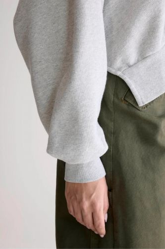 Sweatshirt court oversized col en V et manches bouffantes gris chiné BELLEROSE | Marine