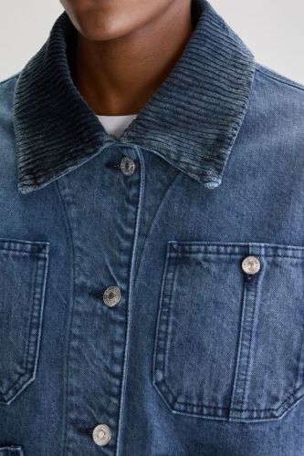 Bellerose veste Bleu femmes (Veste jeans droite coton denim col velou - PILA jeans col velours) - Marine | Much more than shoes