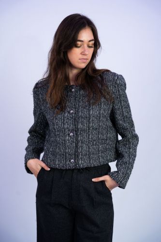 Veste courte en tweed grise BERENICE | Marine
