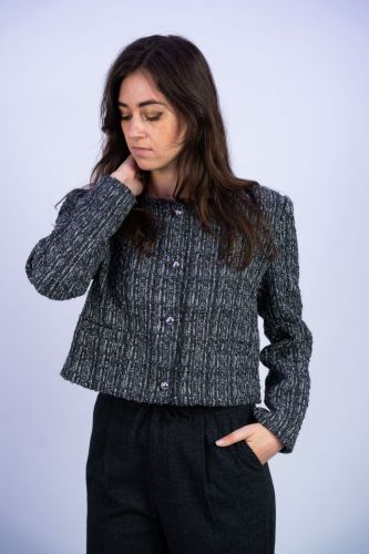 Veste courte en tweed grise BERENICE | Marine