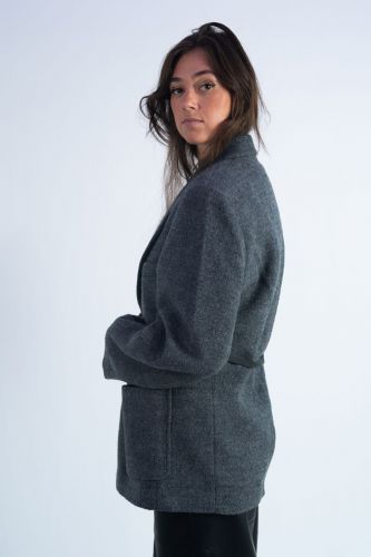 Blazer oversize gris avec fine ceinture noire à la taille BERENICE | Marine