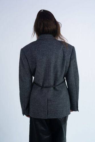 Blazer oversize gris avec fine ceinture noire à la taille BERENICE | Marine