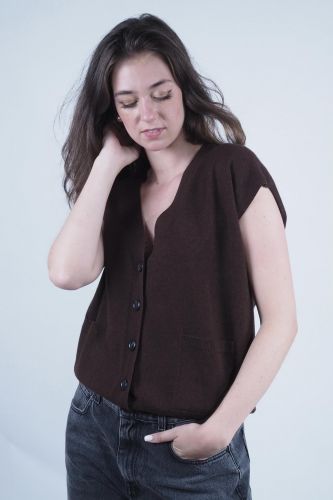 Berenice cardigan Brun femmes (cardigan sans manches col V - GUSTAVE chocolat) - Marine | Much more than shoes