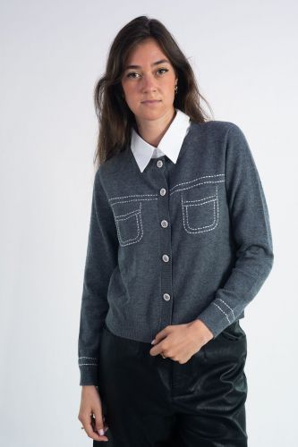Berenice cardigan Gris femmes (cardigan trompe l'oeil avec col chemise - MYRNA cardigan gris) - Marine | Much more than shoes