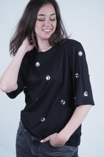 Berenice tee-Shirt Noir femmes (t-shirt col rond diamants - ESTUD black forest) - Marine | Much more than shoes