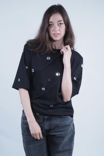 Berenice tee-Shirt Noir femmes (t-shirt col rond diamants - ESTUD black forest) - Marine | Much more than shoes