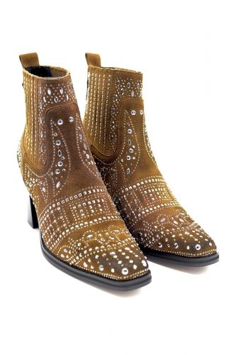 Bibilou boots Brun femmes (Bibi-Tiag TH clous & strass - 639 Santiag cognac nubuk clous) - Marine | Much more than shoes