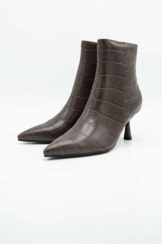 Boots en cuir marron imprimé croco BIBILOU | Marine