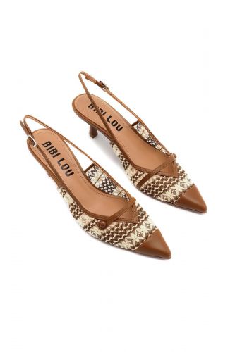 Bibilou slingback Brun-multi femmes (Cuir camel et rafia tressé multi naturel - 637 sling camel multi) - Marine | Much more than shoes