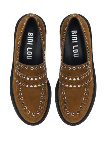 Mocassins cognac avec rivets argents BIBILOU | Marine