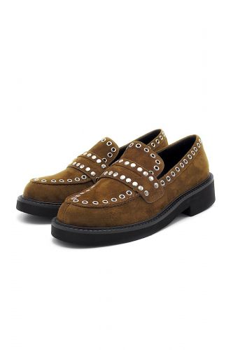 Mocassins cognac avec rivets argents BIBILOU | Marine