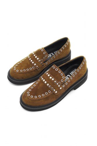 Mocassins cognac avec rivets argents BIBILOU | Marine