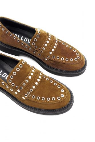 Mocassins cognac avec rivets argents BIBILOU | Marine