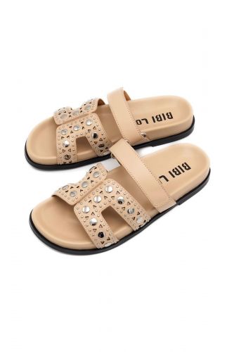 Bibilou mule Camel femmes (Mule double bride velcro clous - 754 mule camel velcro) - Marine | Much more than shoes