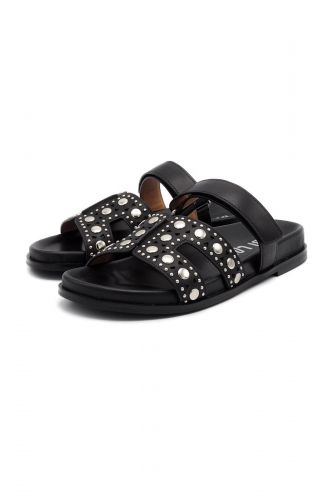 Bibilou mule Noir femmes (Mule double bride velcro clous - 754 mule noir velcro) - Marine | Much more than shoes