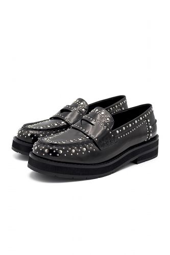 Bibilou mocassin Noir femmes (plat uni noir brillant avec studs - 721 noir brillant studs) - Marine | Much more than shoes