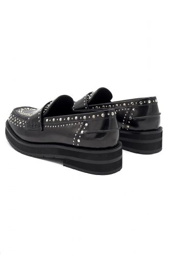 Bibilou mocassin Noir femmes (plat uni noir brillant avec studs - 721 noir brillant studs) - Marine | Much more than shoes