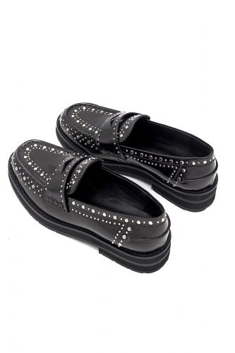 Bibilou mocassin Noir femmes (plat uni noir brillant avec studs - 721 noir brillant studs) - Marine | Much more than shoes