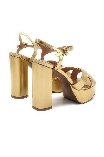 Sandales à talon haut en cuir métalisé doré BIBILOU | Marine