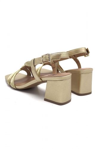 Sandales à talon en cuir doré BIBILOU | Marine