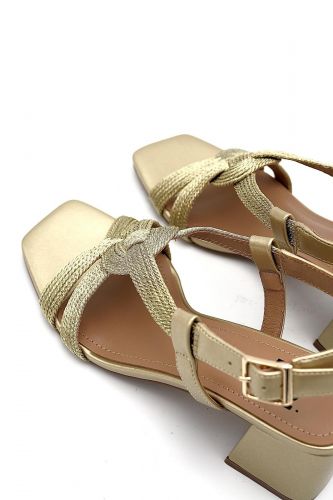 Sandales à talon en cuir doré BIBILOU | Marine