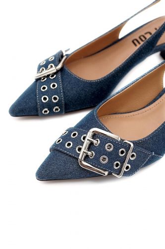 Bibilou slingback Jeans femmes (Slingback denim avec boucle - 521 tout jeans) - Marine | Much more than shoes