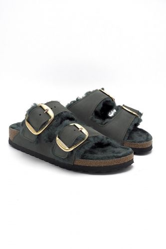 Birkenstock mule Vert femmes (Boucles maxi fourrée - ARIZONA nub. Thym fourrée) - Marine | Much more than shoes