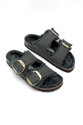 Birkenstock mule Vert femmes (Boucles maxi fourrée - ARIZONA nub. Thym fourrée) - Marine | Much more than shoes