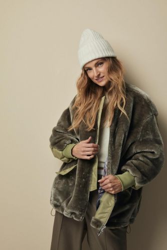 Blonde n°8 bomber Kaki femmes (Blond8 Bomber manteau - RENE FUR fausse fourrure) - Marine | Much more than shoes