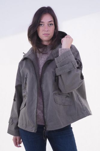 Manteau parka kaki avec fleurs en sequins BLONDE N°8 | Marine