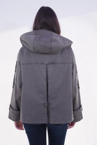 Manteau parka kaki avec fleurs en sequins BLONDE N°8 | Marine