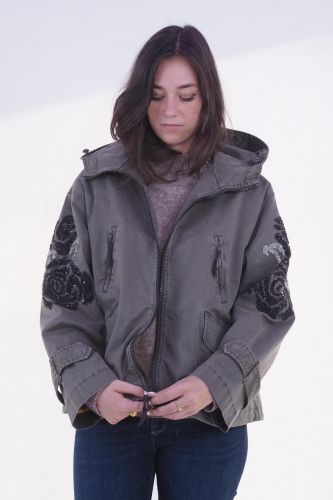Manteau parka kaki avec fleurs en sequins BLONDE N°8 | Marine