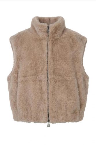 Gilet sans manche en fausse fourrure beige BLONDE N°8 | MARINE Auvelais