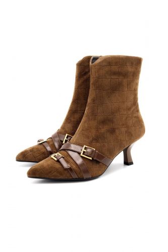 Boots kitten heel en daim imprimé croco BRUNO PREMI | MARINE Auvelais