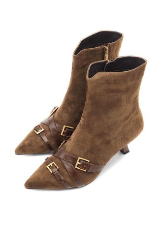 Boots kitten heel en daim imprimé croco BRUNO PREMI | MARINE Auvelais